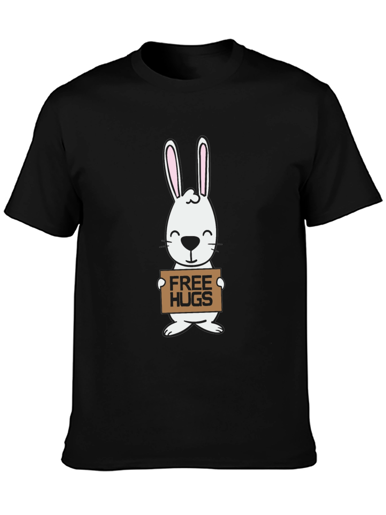 Free Hugs Bunny Graphic Tee - Black Cotton T-Shirt