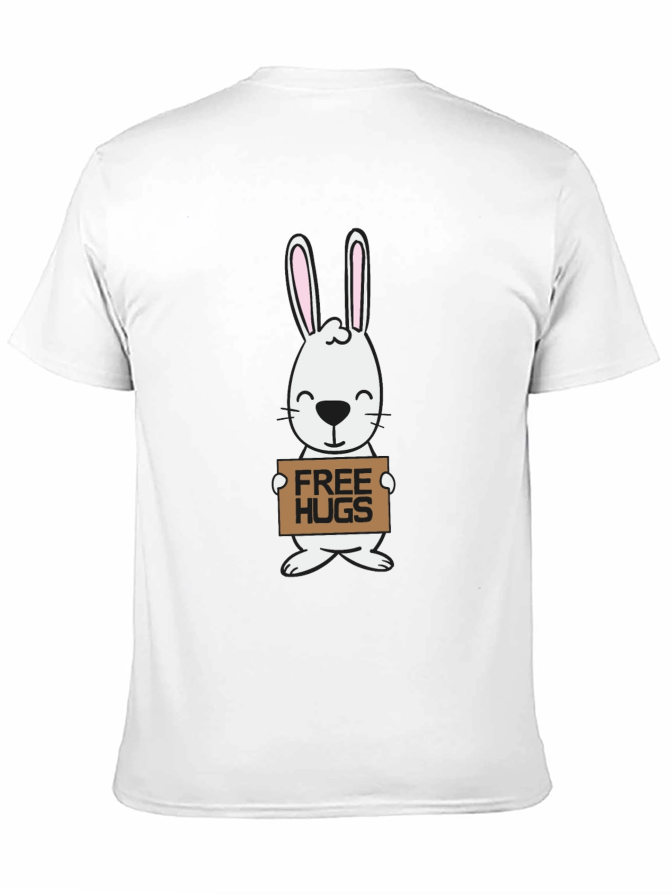 Free Hugs Bunny Graphic Tee - Black Cotton T-Shirt