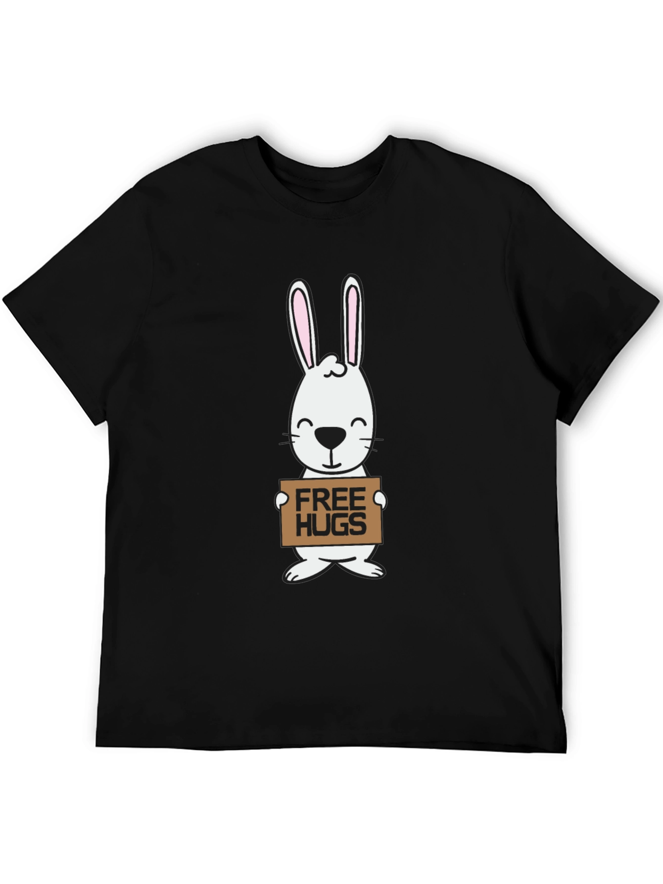 Free Hugs Bunny Graphic Tee - Black Cotton T-Shirt