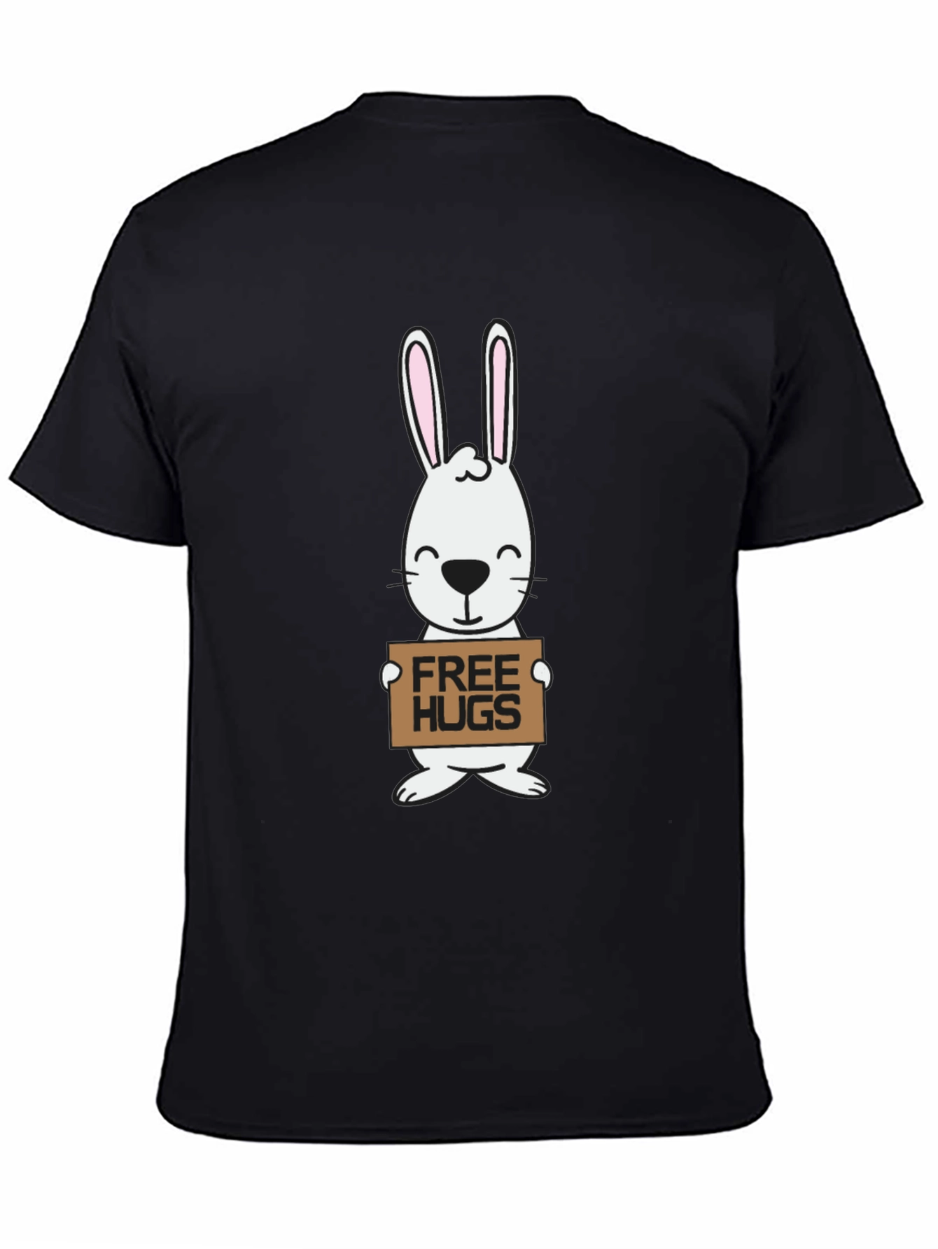 Free Hugs Bunny Graphic Tee - Black Cotton T-Shirt