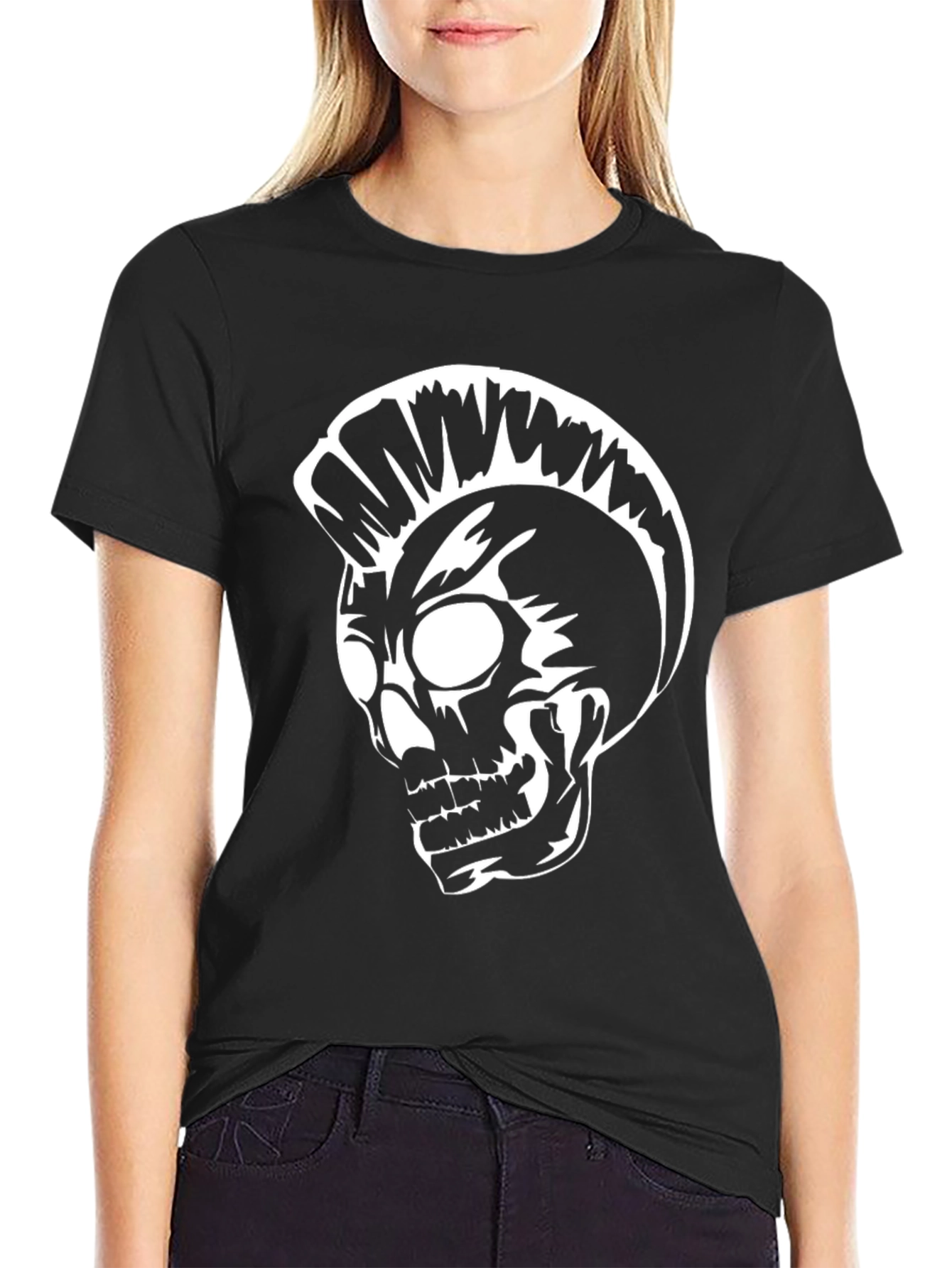 Punk Skull Graphic Tee - Black Cotton T-Shirt