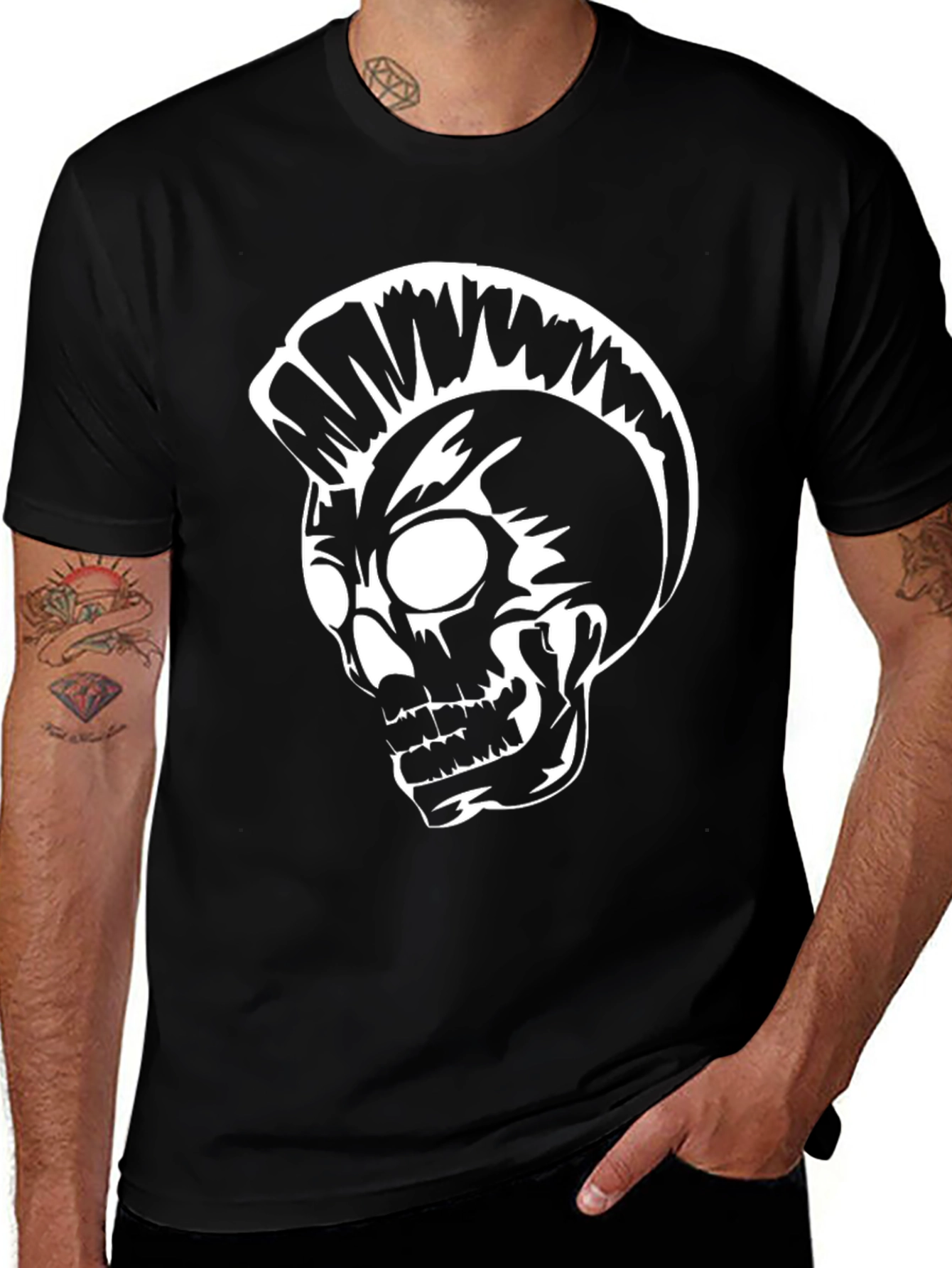 Punk Skull Graphic Tee - Black Cotton T-Shirt