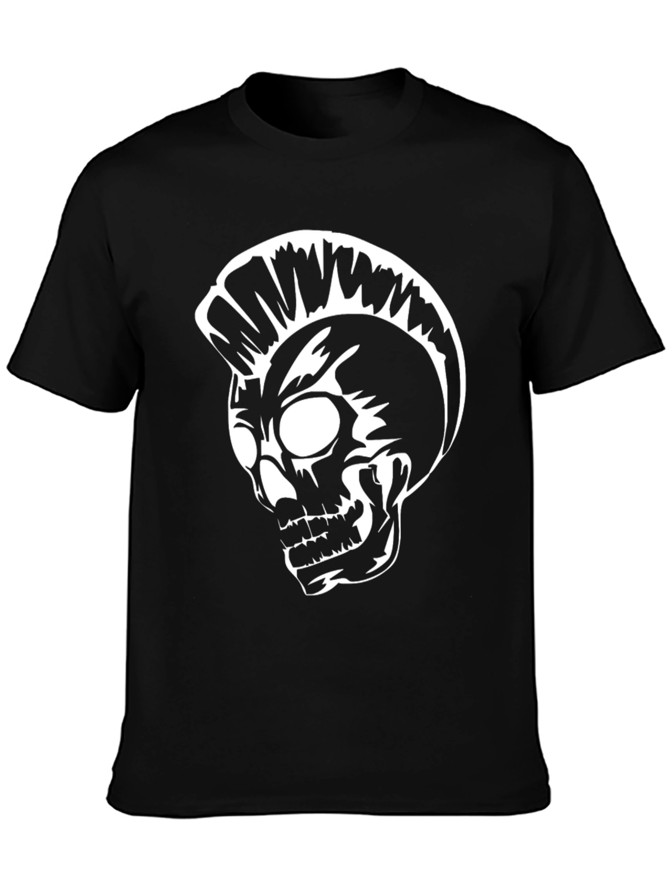 Punk Skull Graphic Tee - Black Cotton T-Shirt