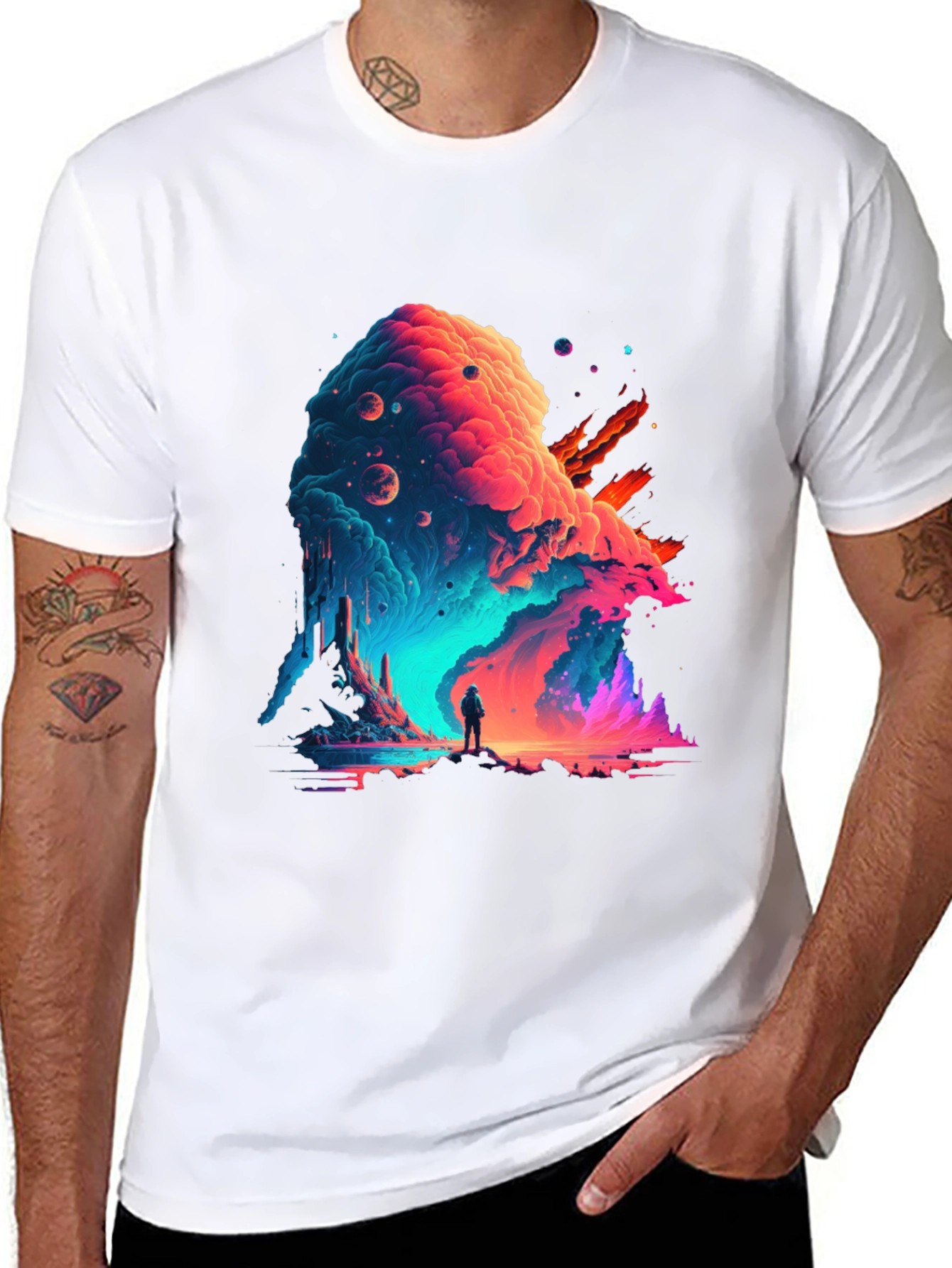 Cosmic Wanderer Graphic Tee - Stylish Space Adventure Shirt