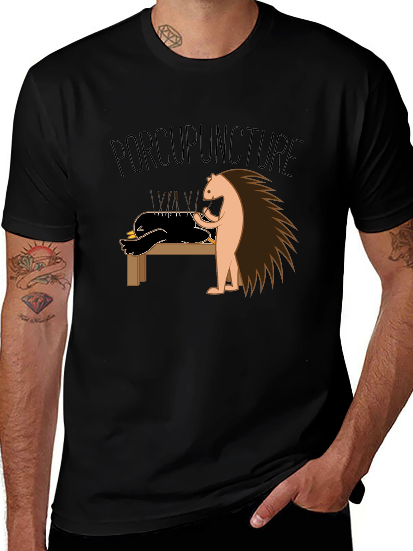 Funny Porcupuncture T-Shirt - Acupuncture Pun Tee