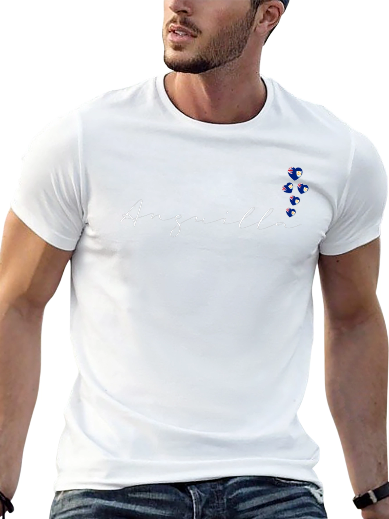 Anguilla Flag Hearts Black T-Shirt