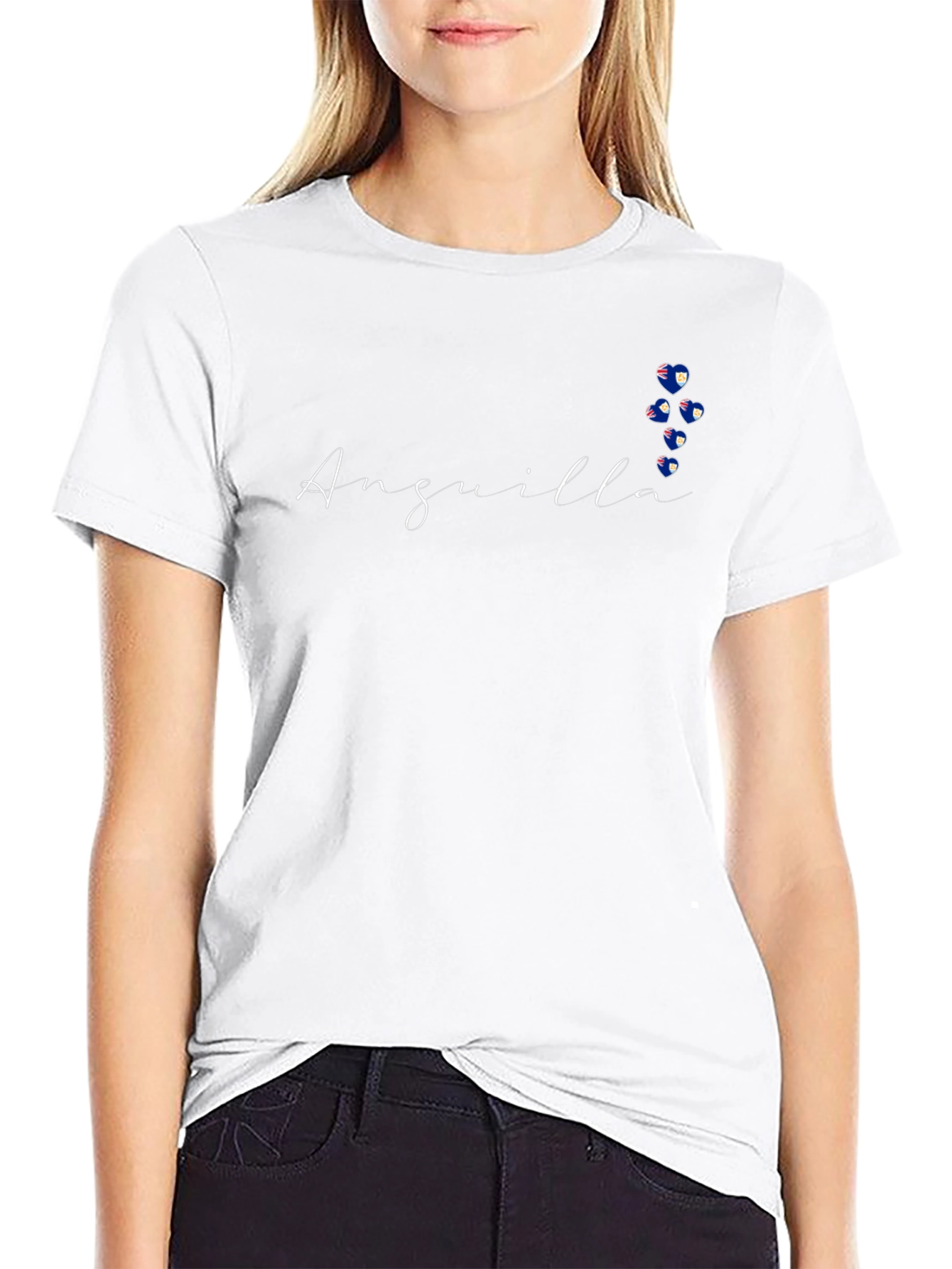 Anguilla Flag Hearts Black T-Shirt