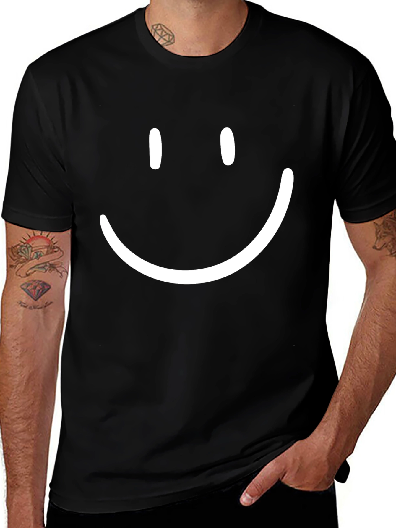 Smiley Face Graphic Tee - Casual Black T-Shirt