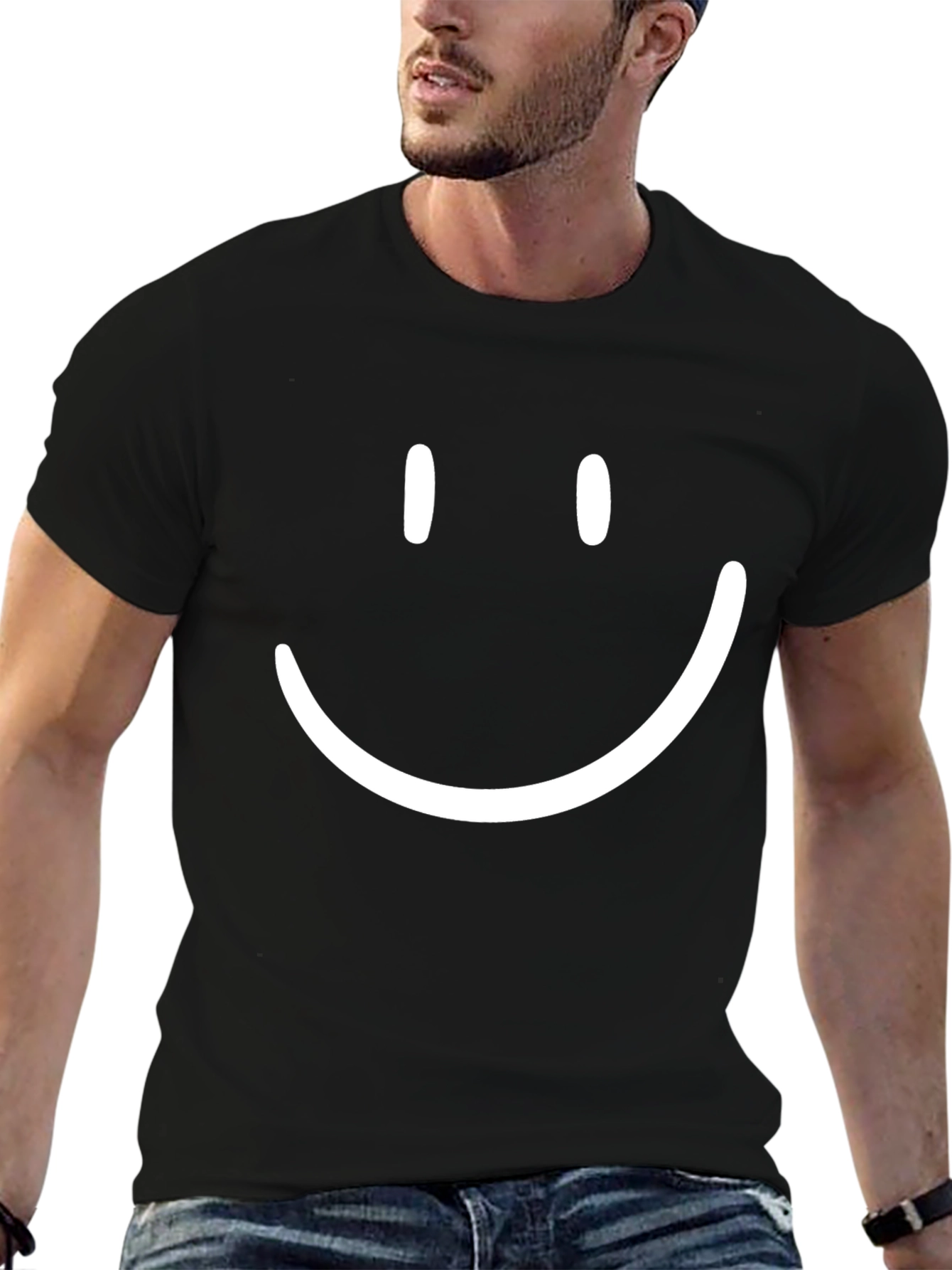 Smiley Face Graphic Tee - Casual Black T-Shirt