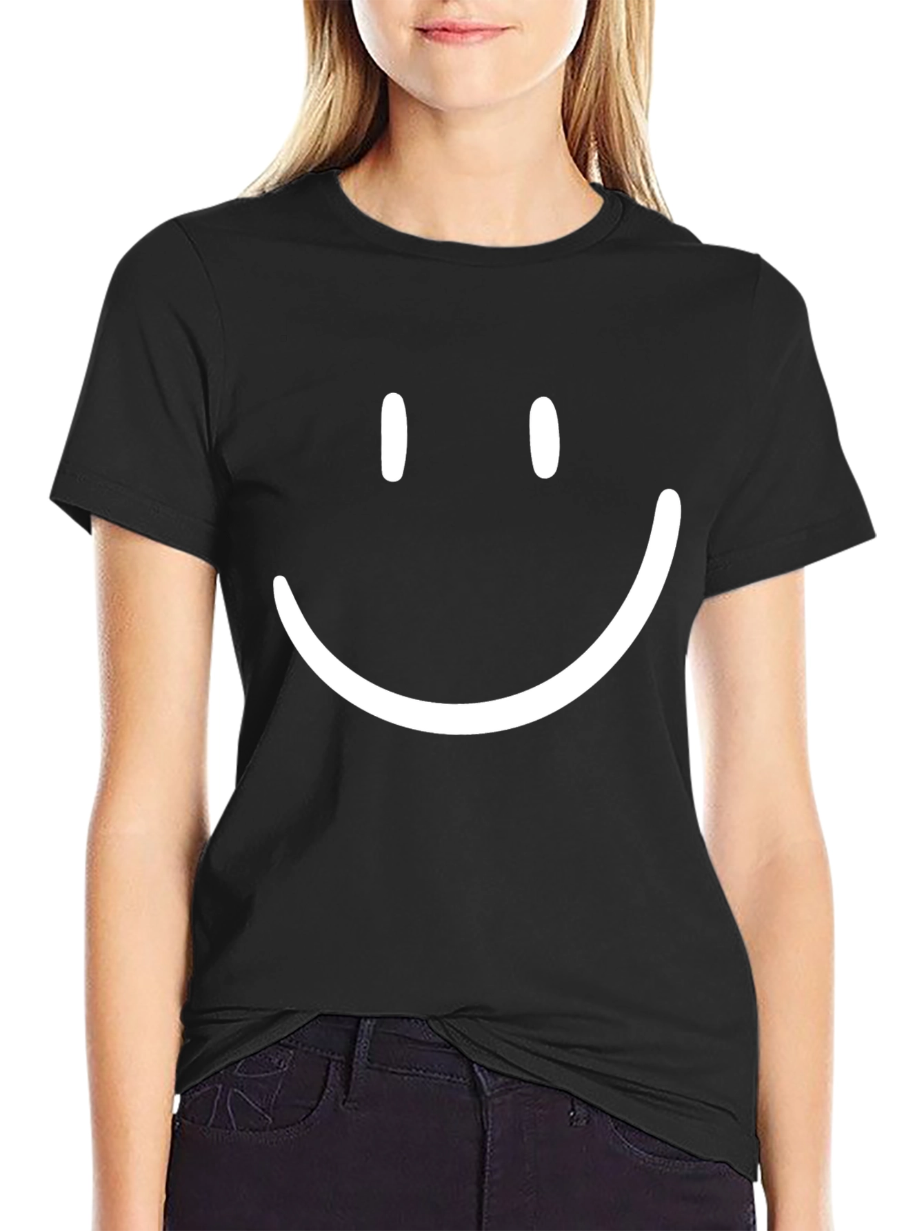 Smiley Face Graphic Tee - Casual Black T-Shirt