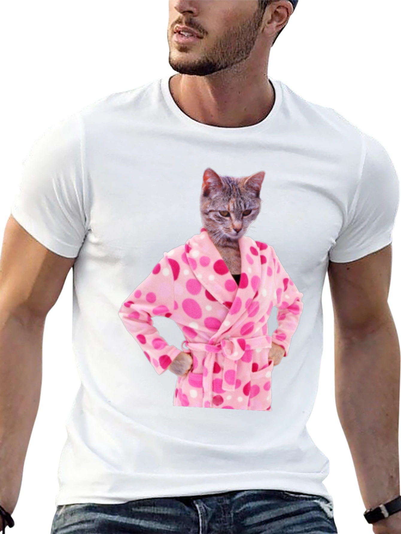 Cat in Robe Funny Graphic T-Shirt