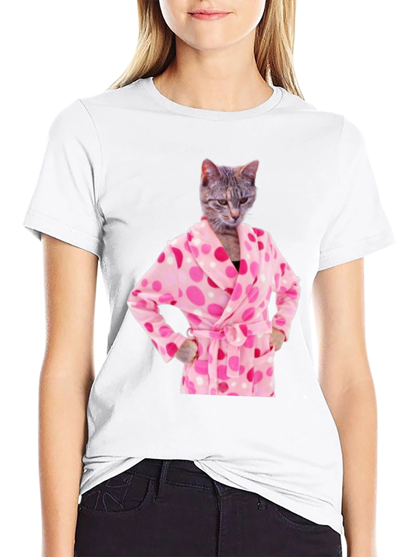 Cat in Robe Funny Graphic T-Shirt