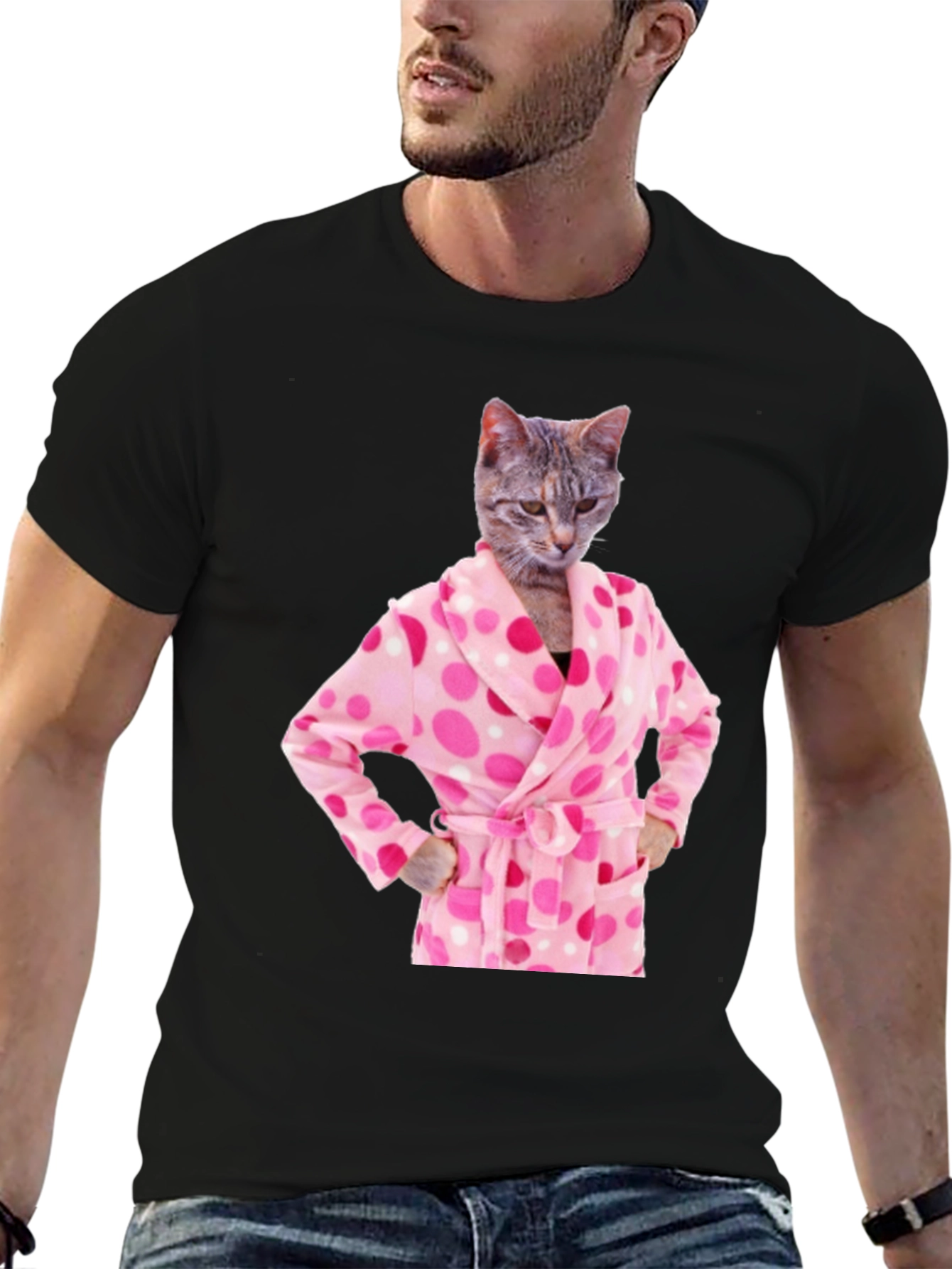Cat in Robe Funny Graphic T-Shirt