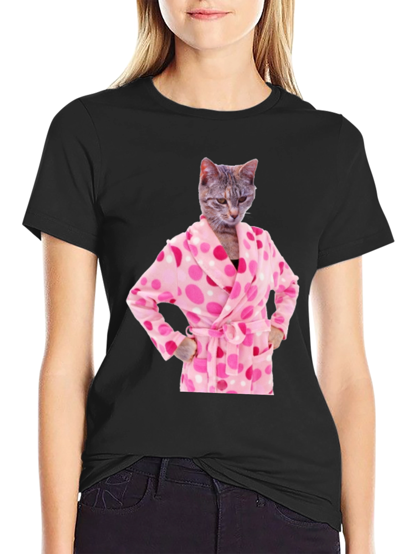 Cat in Robe Funny Graphic T-Shirt