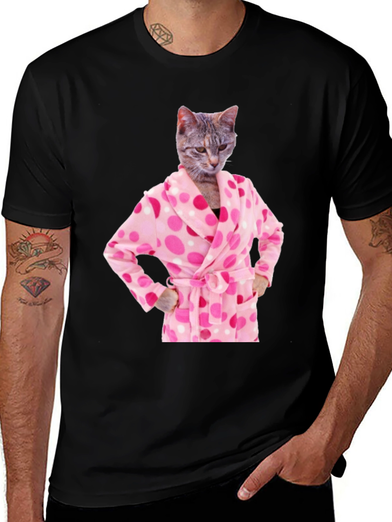 Cat in Robe Funny Graphic T-Shirt