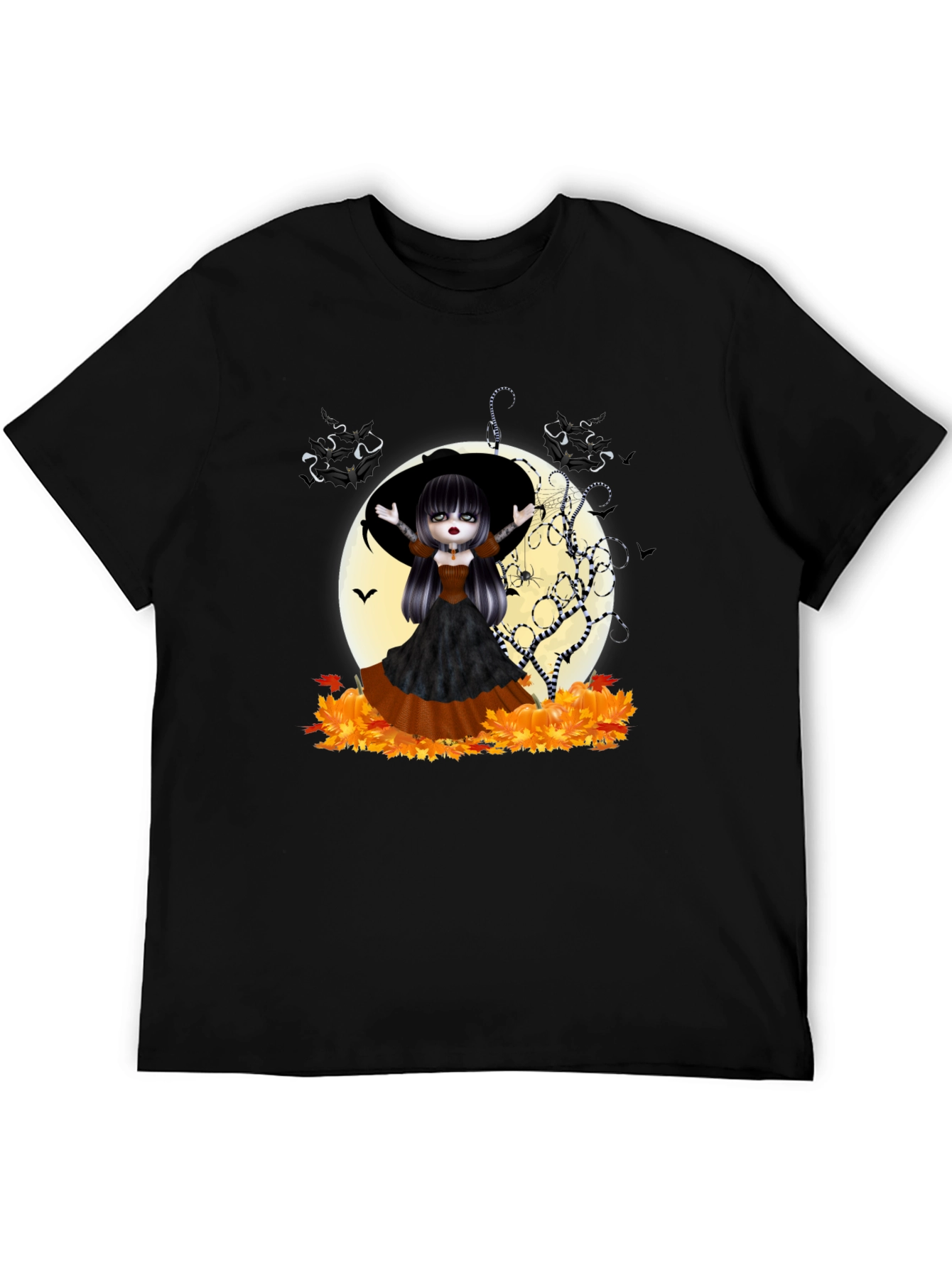 Halloween Witch Girl Graphic Tee - Black