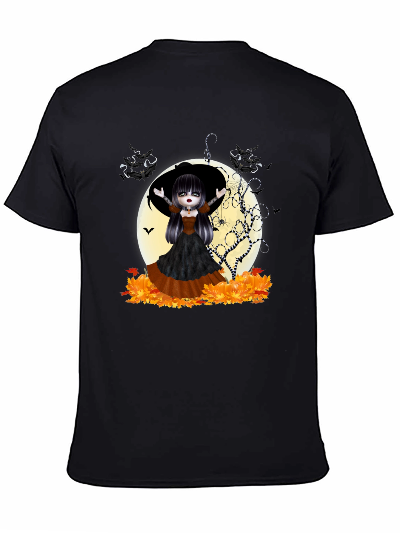 Halloween Witch Girl Graphic Tee - Black