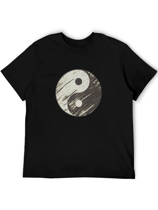 Yin Yang Distressed Graphic T-Shirt - Casual Black Tee