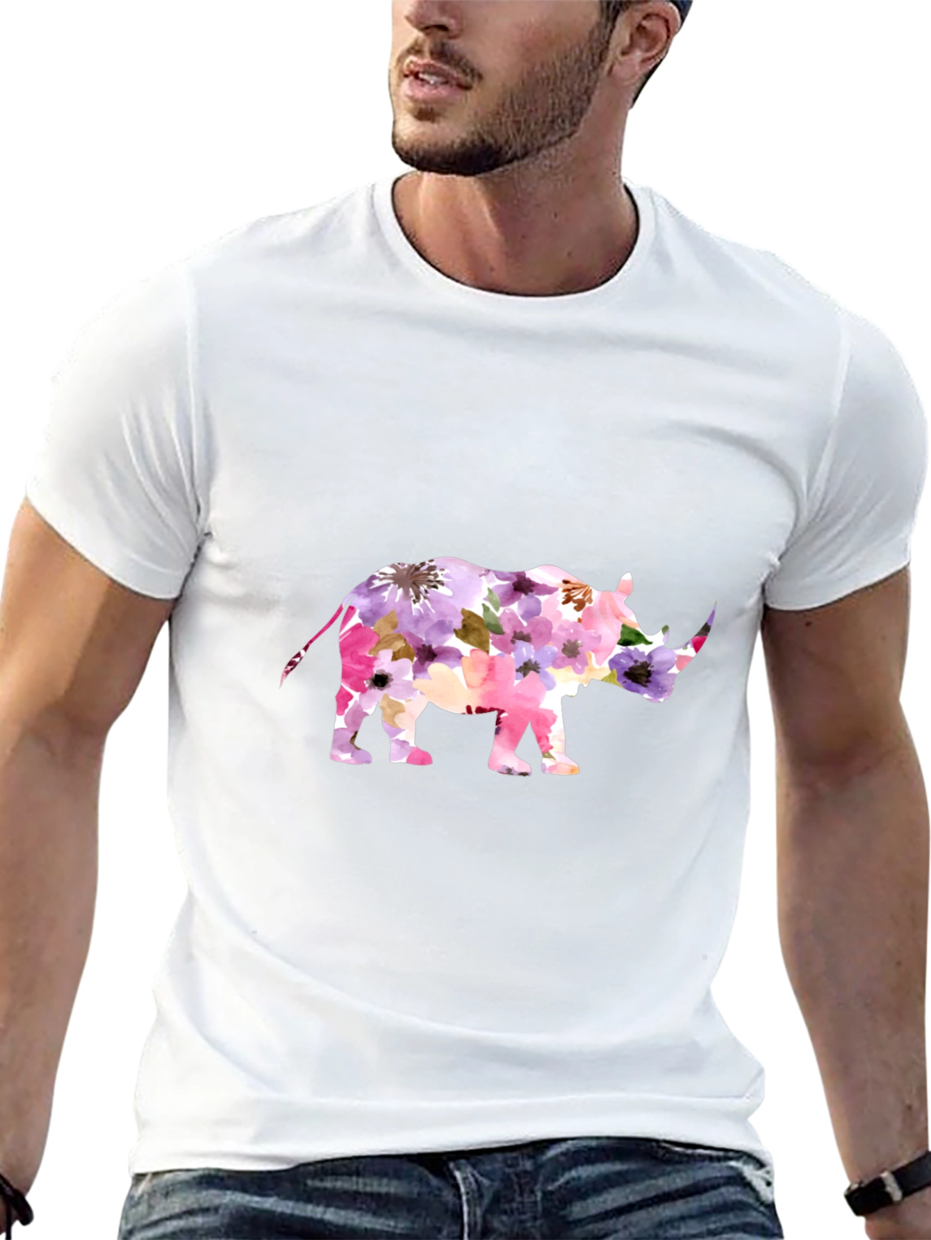 Floral Rhino Graphic Tee - Mens Black T-Shirt