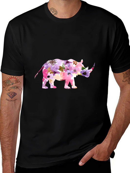 Floral Rhino Graphic Tee - Mens Black T-Shirt