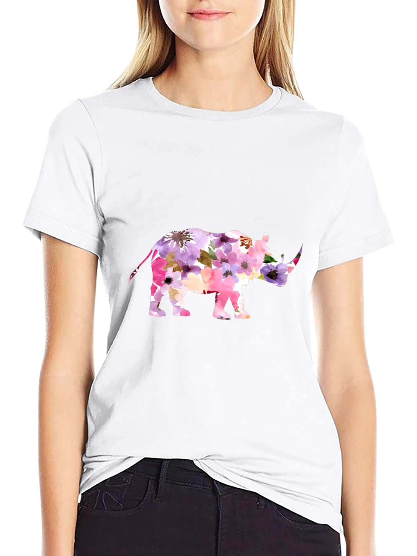 Floral Rhino Graphic Tee - Mens Black T-Shirt