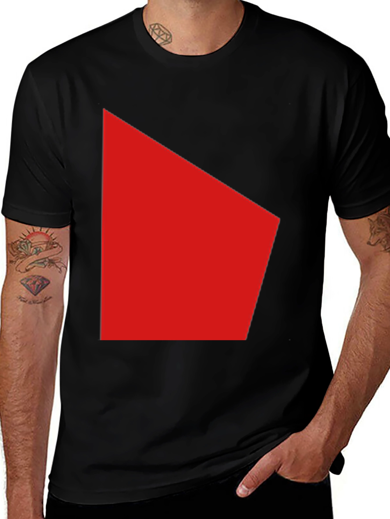 Modern Red Graphic Black T-Shirt