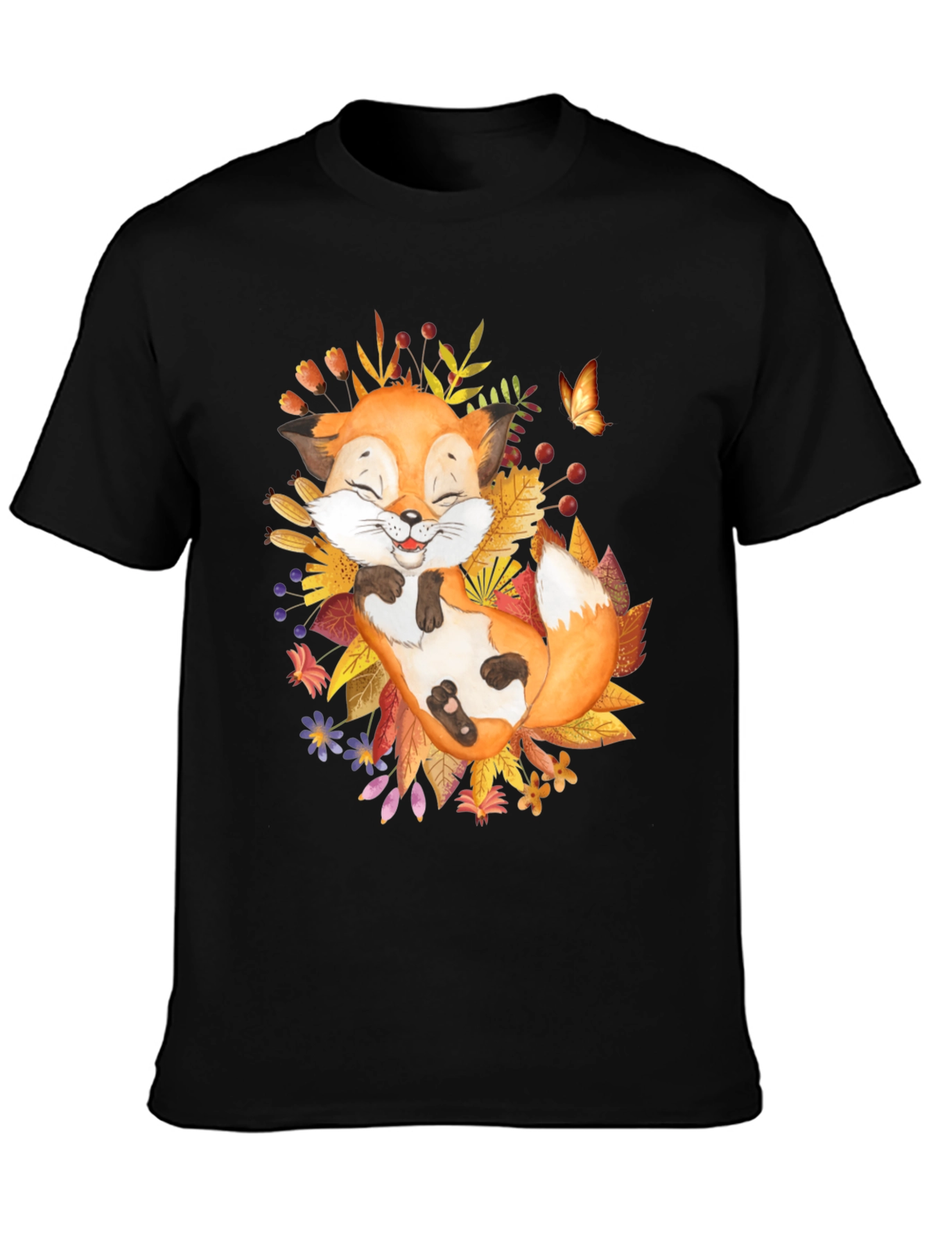 Cute Fox with Autumn Leaves Graphic Tee