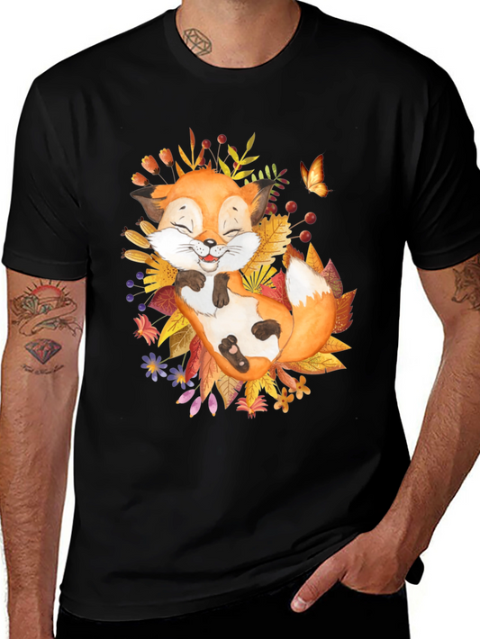 Cute Fox with Autumn Leaves Graphic Tee