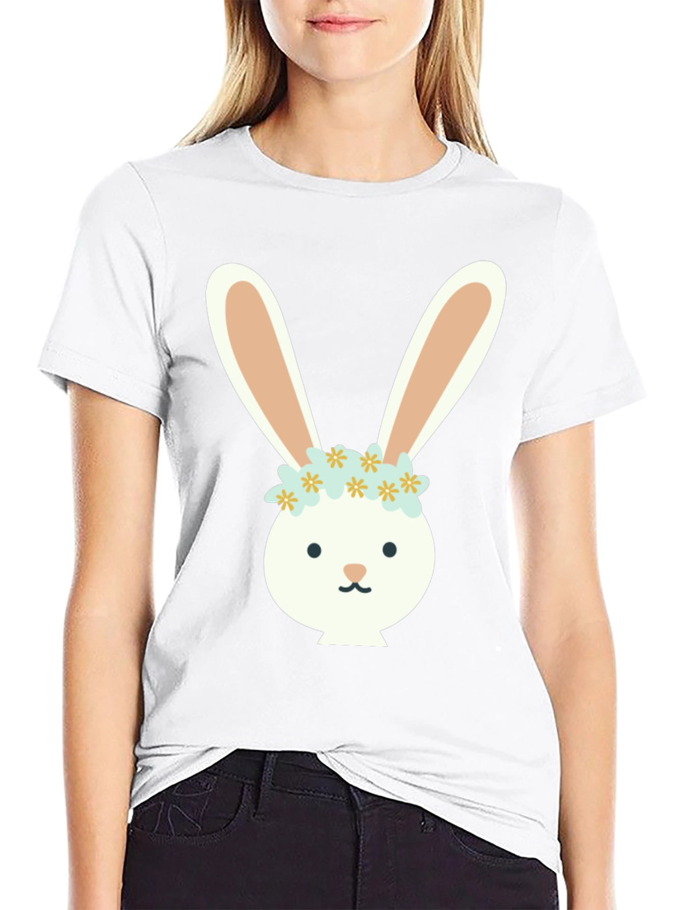 Bunny Flower Crown Graphic Tee - Black