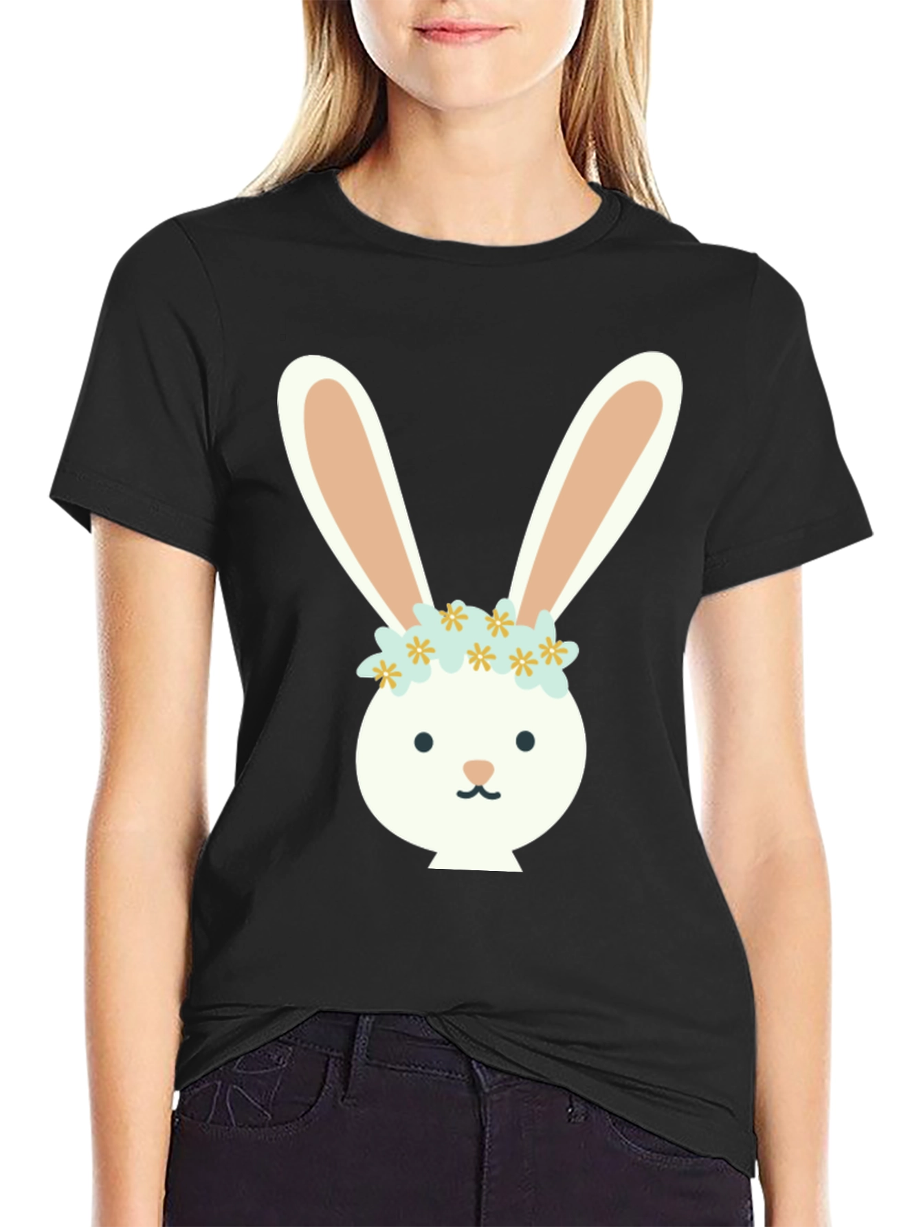 Bunny Flower Crown Graphic Tee - Black