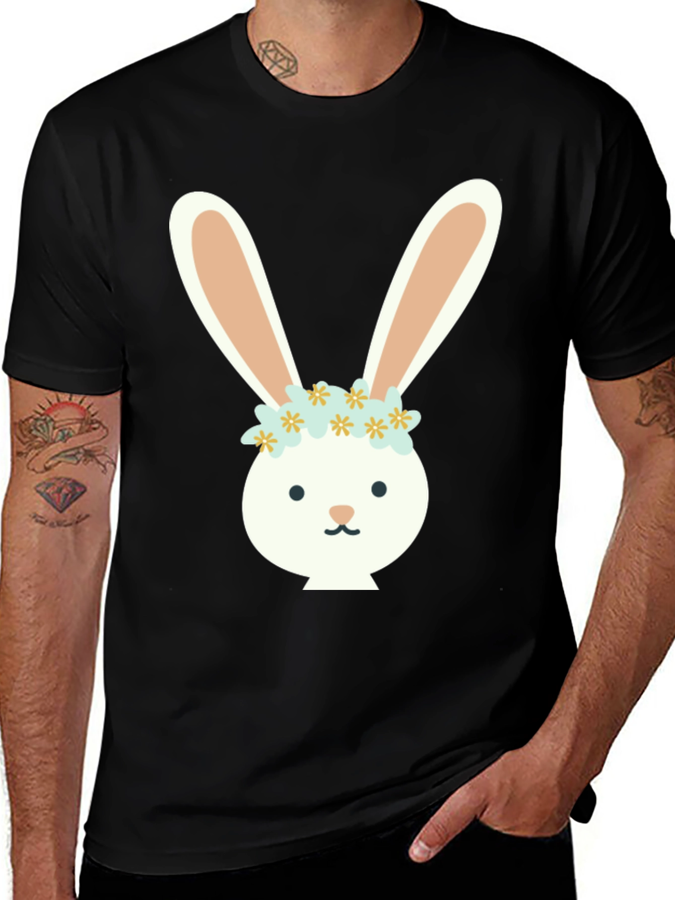 Bunny Flower Crown Graphic Tee - Black