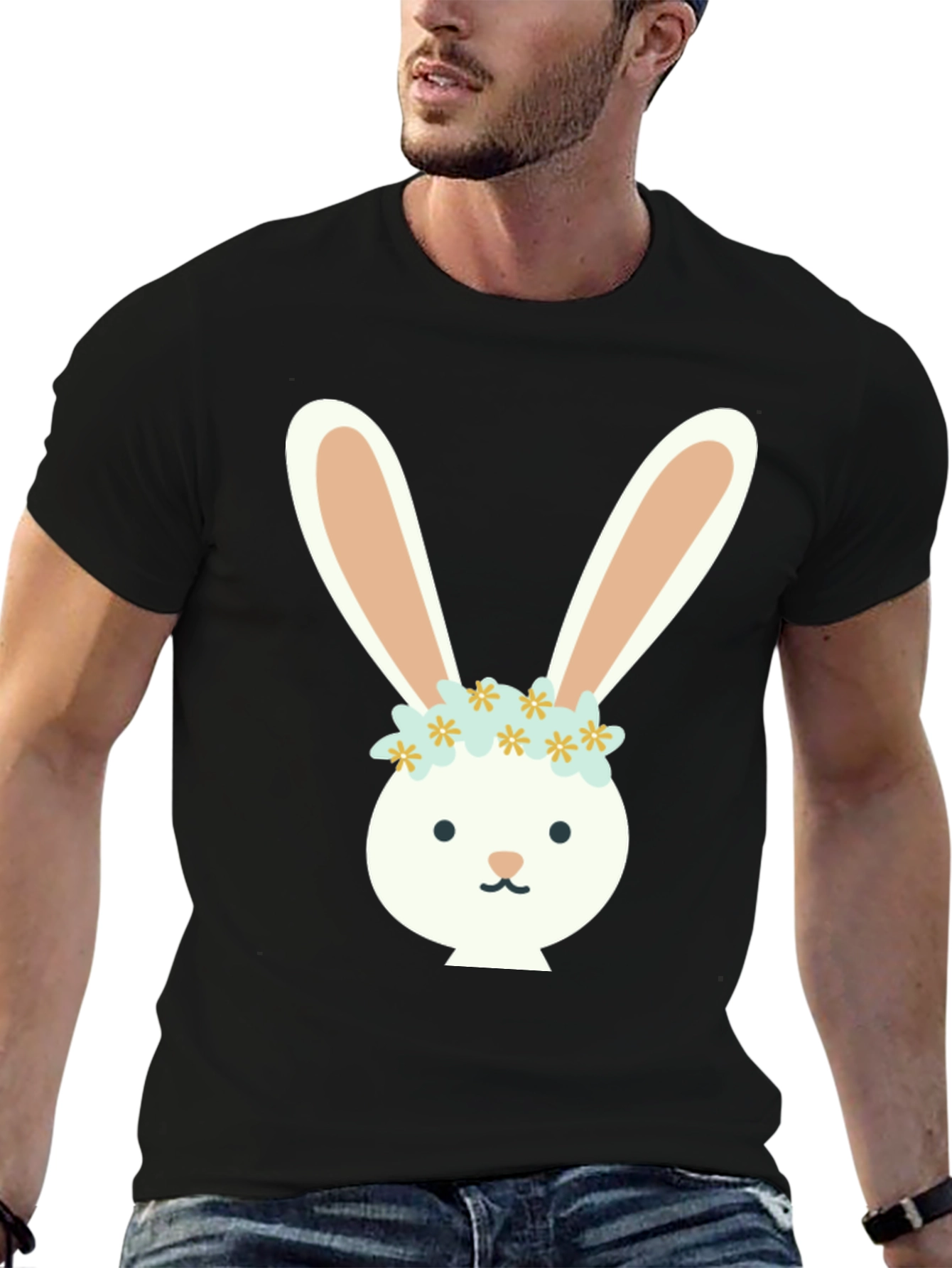 Bunny Flower Crown Graphic Tee - Black