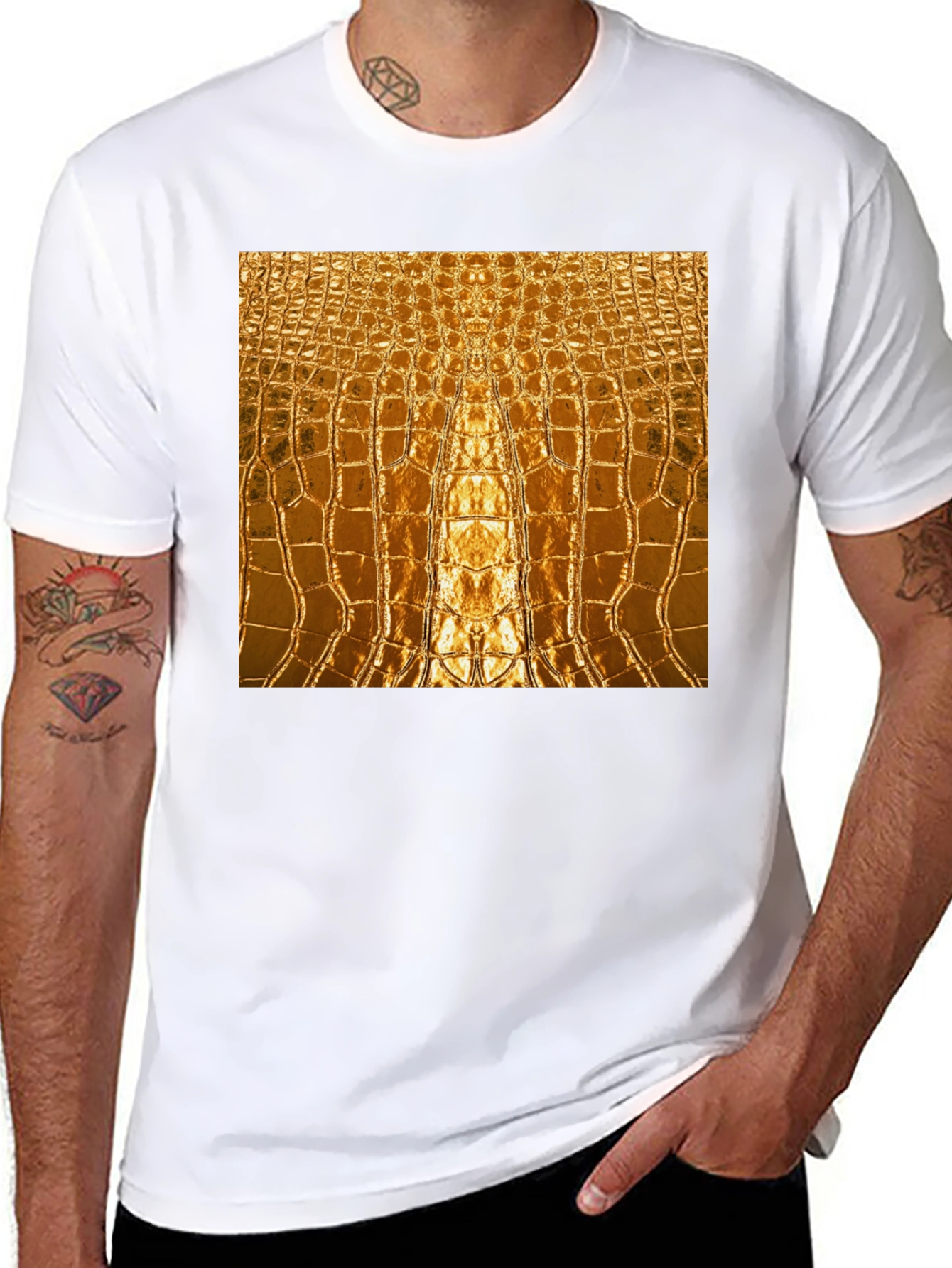 Gold Alligator Skin Patterned T-Shirt