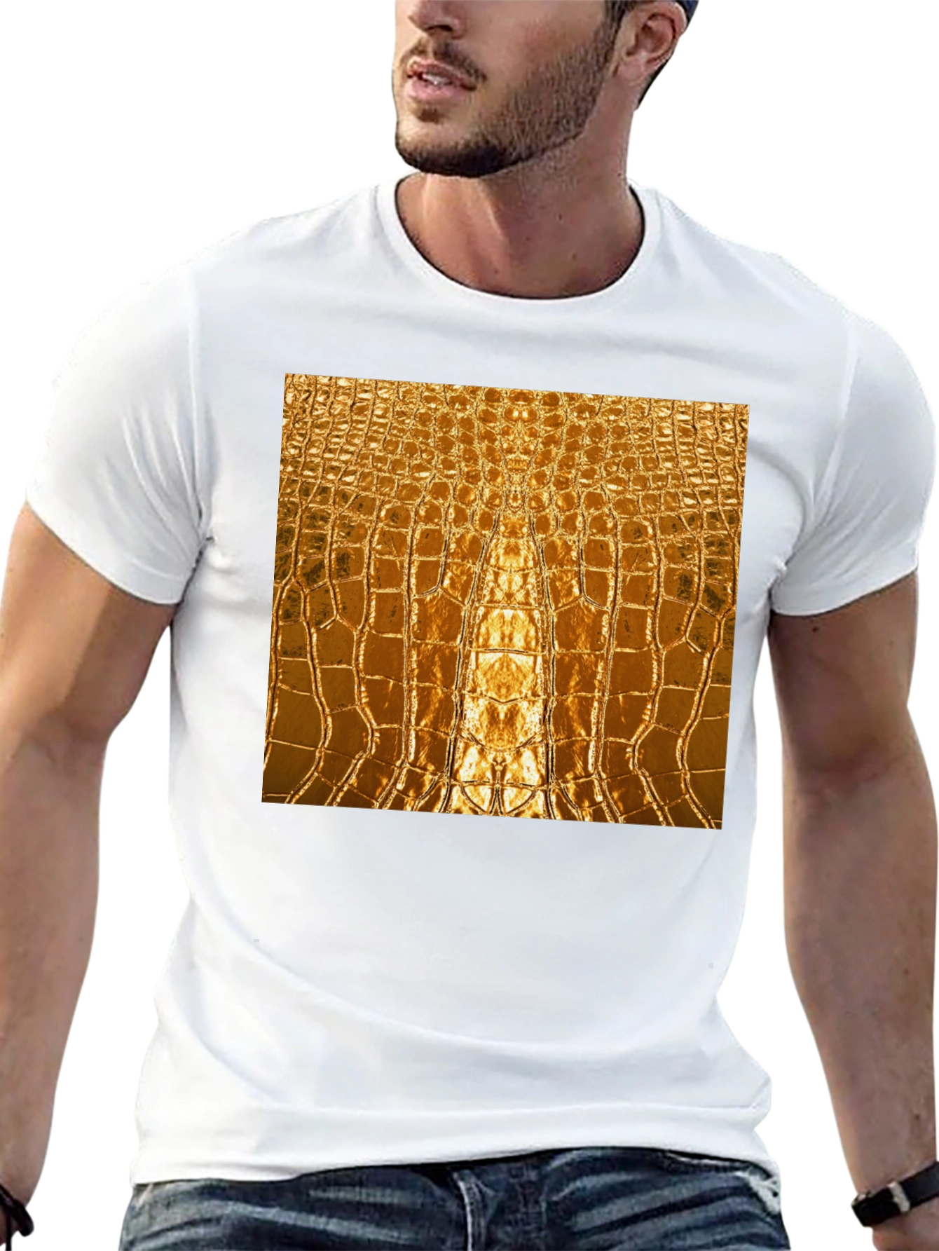 Gold Alligator Skin Patterned T-Shirt