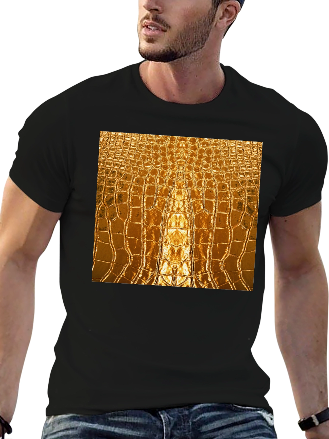 Gold Alligator Skin Patterned T-Shirt