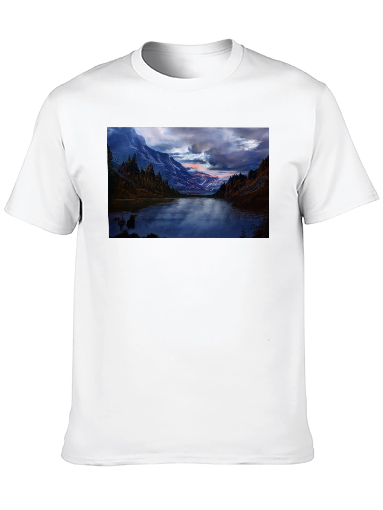 Mountain Lake Print Black T-Shirt