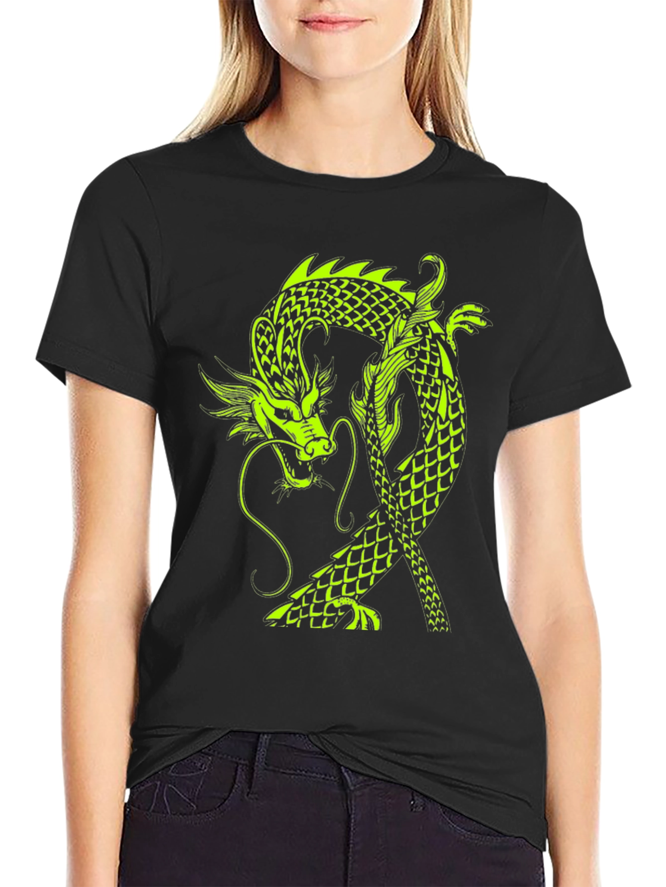 Neon Dragon Graphic Black T-Shirt