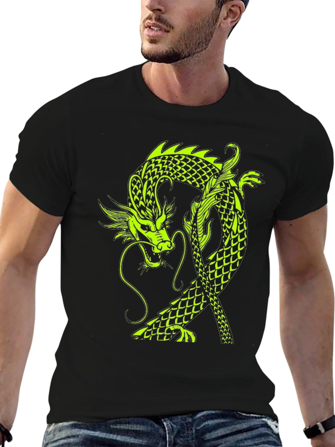 Neon Dragon Graphic Black T-Shirt