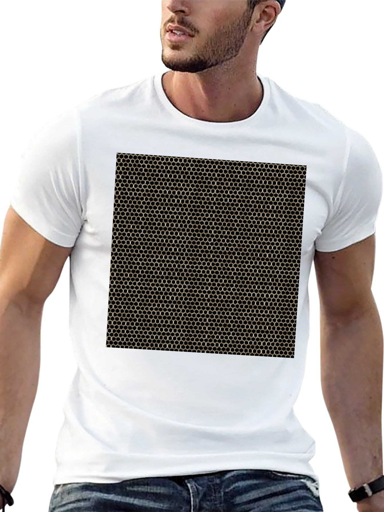 Geometric Hexagon Pattern Black T-Shirt