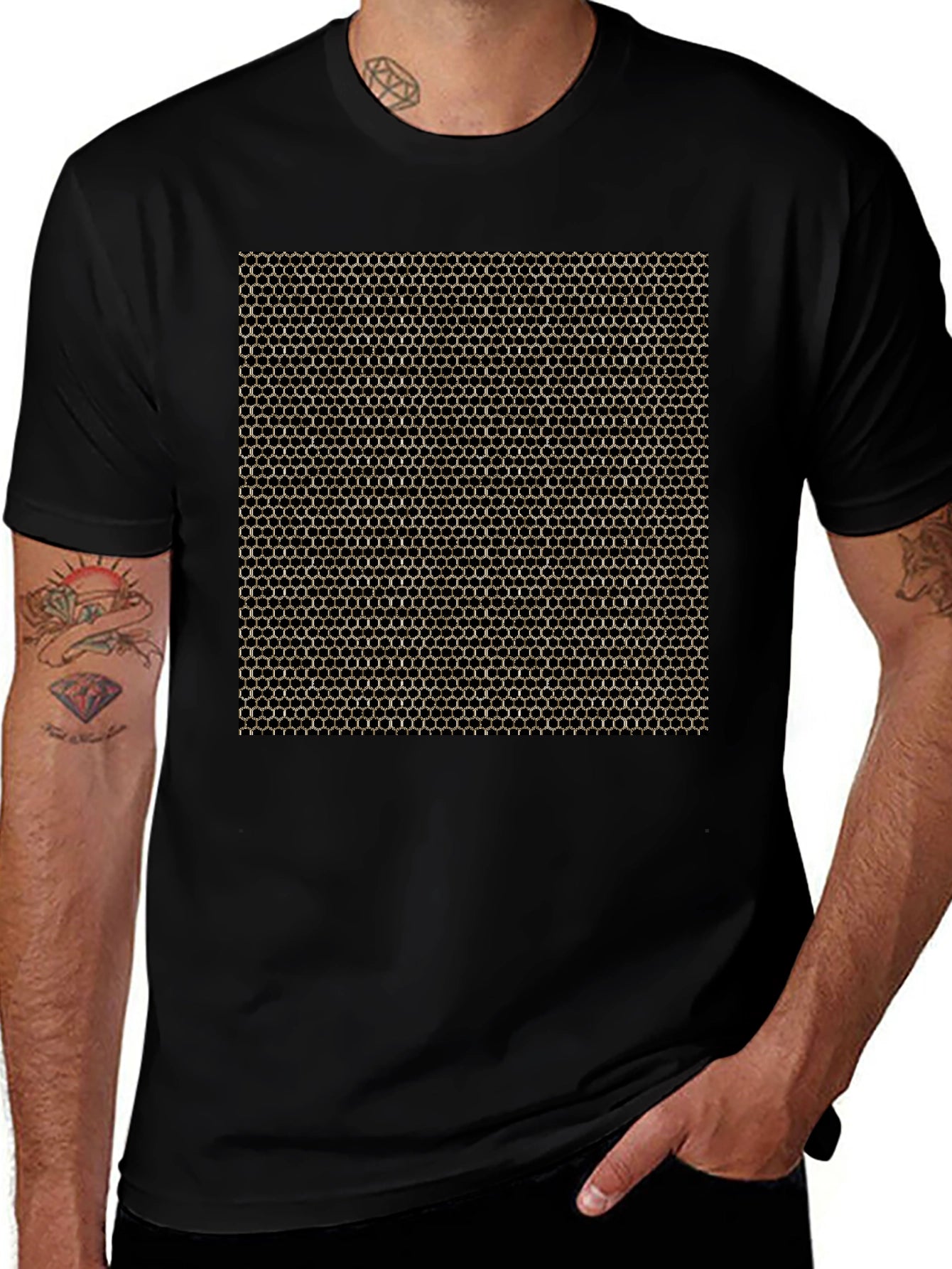 Geometric Hexagon Pattern Black T-Shirt