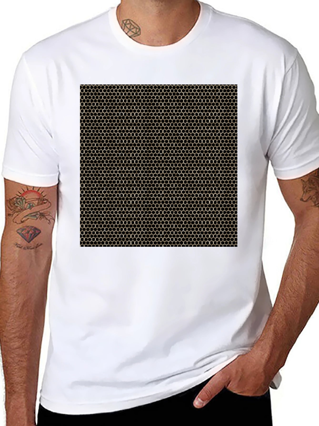 Geometric Hexagon Pattern Black T-Shirt