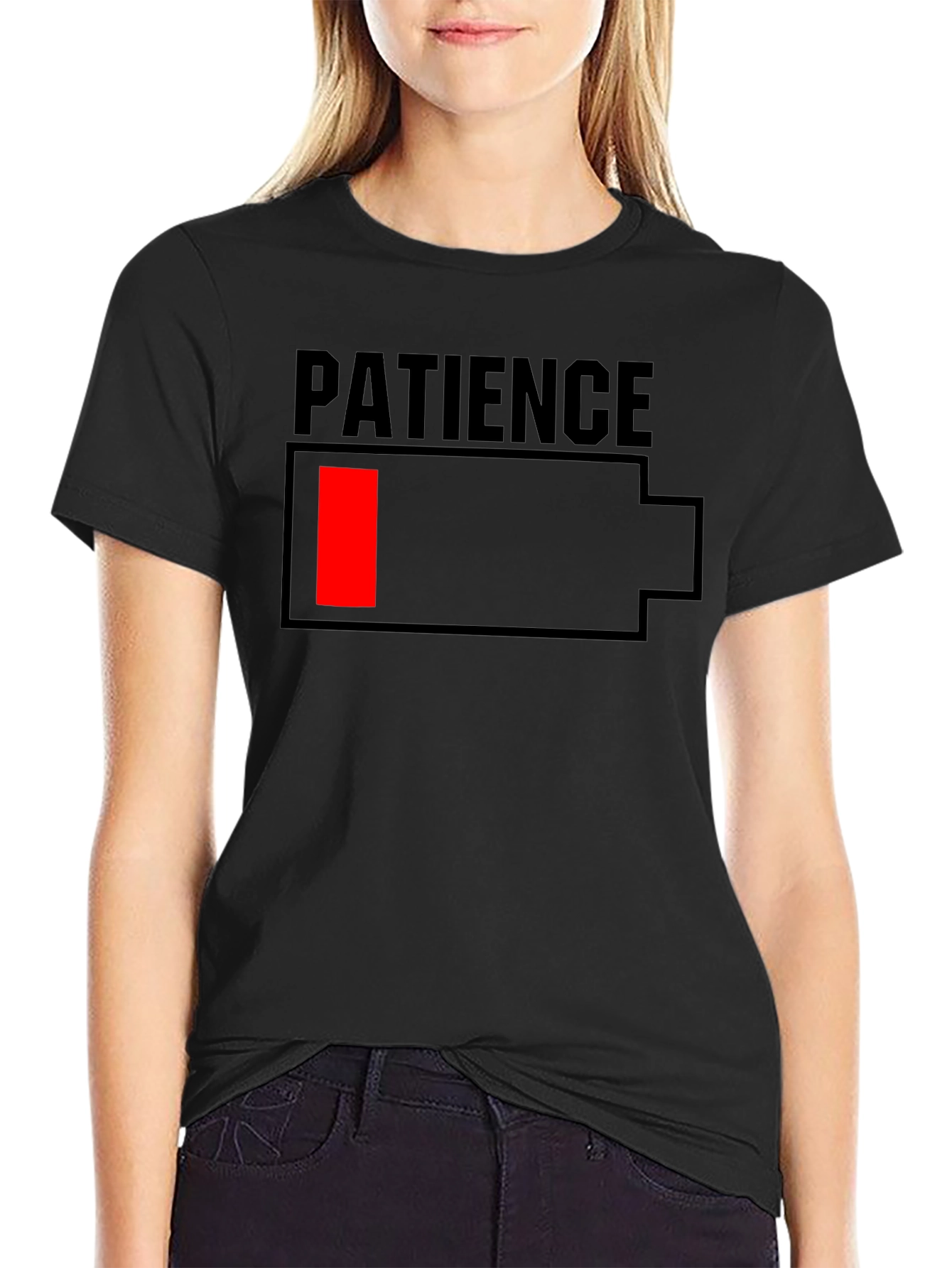 Patience Low Battery Graphic T-Shirt - Black
