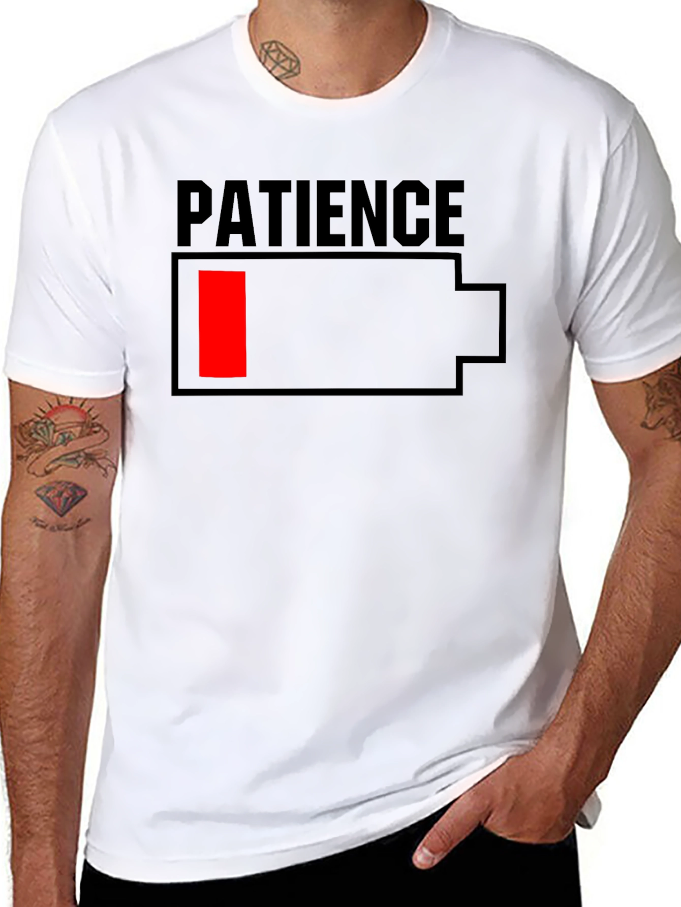 Patience Low Battery Graphic T-Shirt - Black