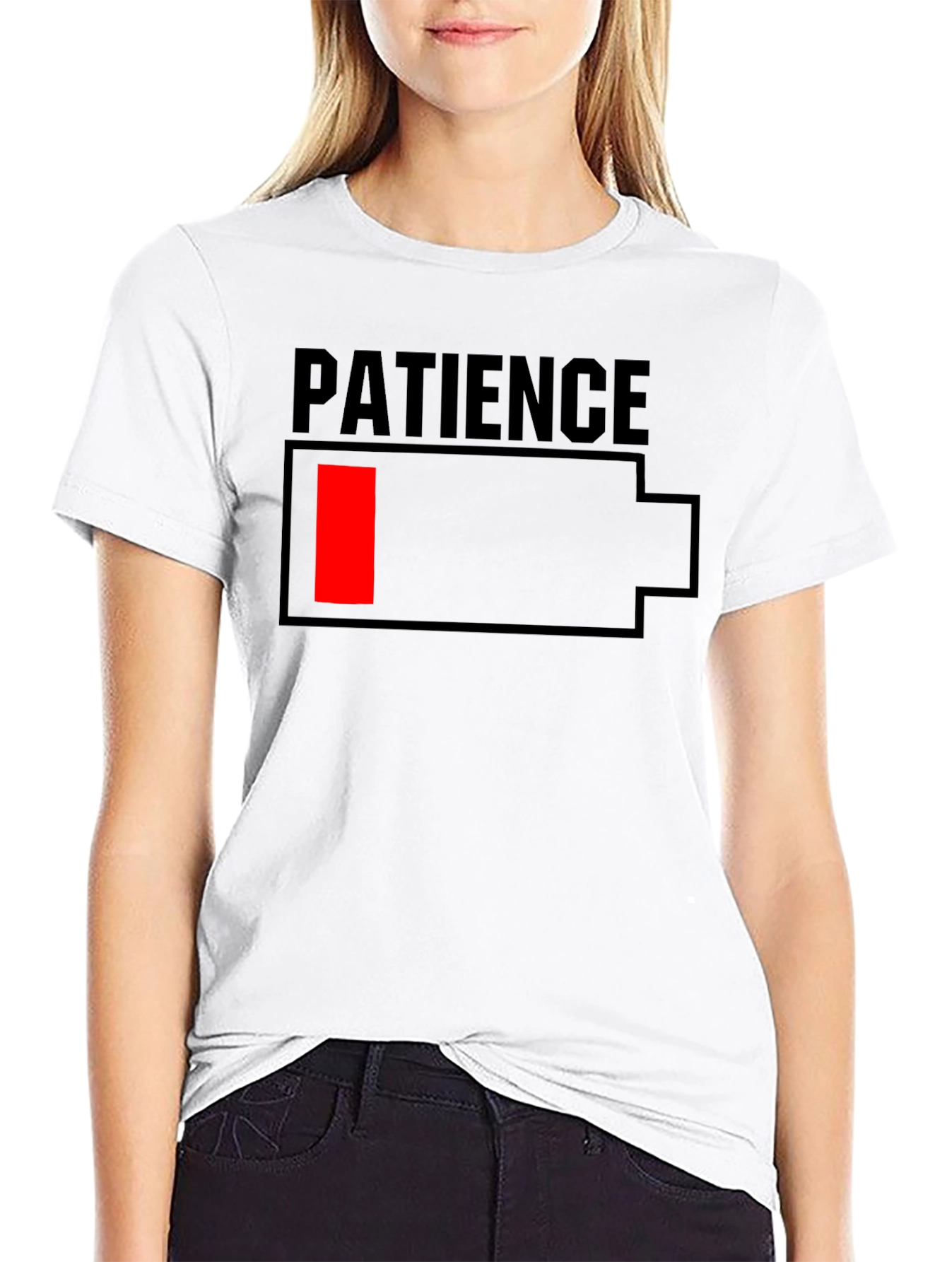 Patience Low Battery Graphic T-Shirt - Black