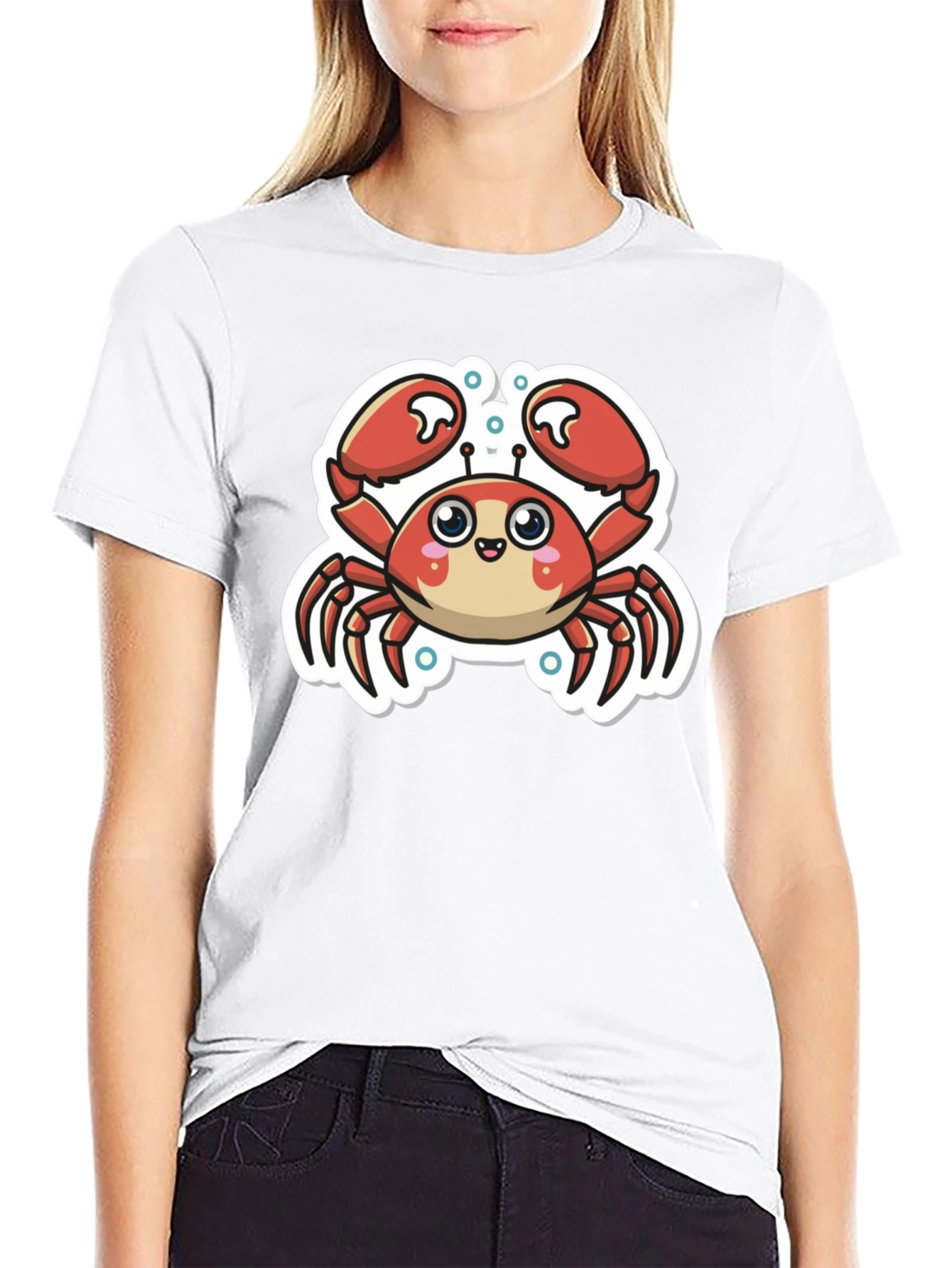 Cute Cartoon Crab Graphic T-Shirt - Black