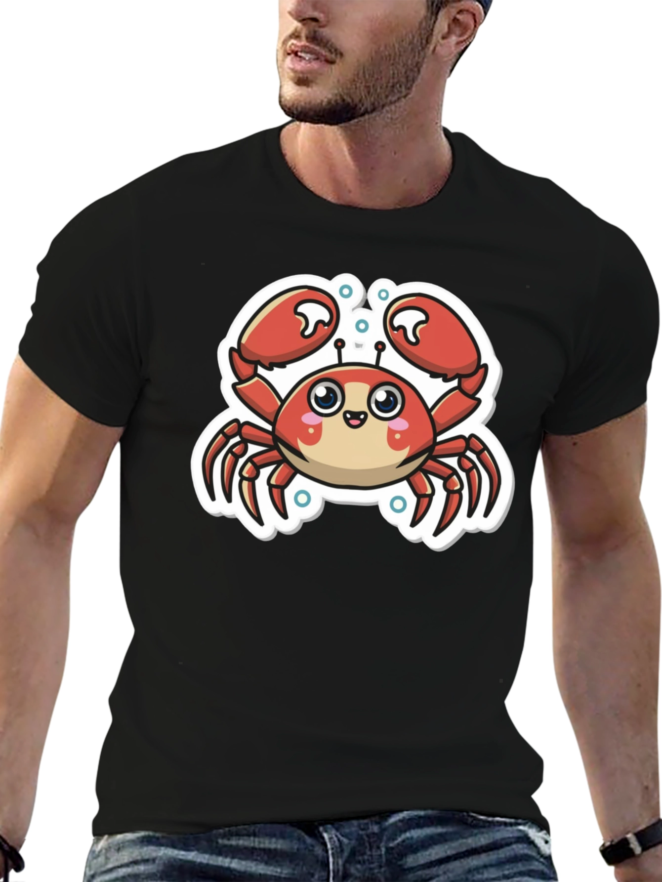 Cute Cartoon Crab Graphic T-Shirt - Black