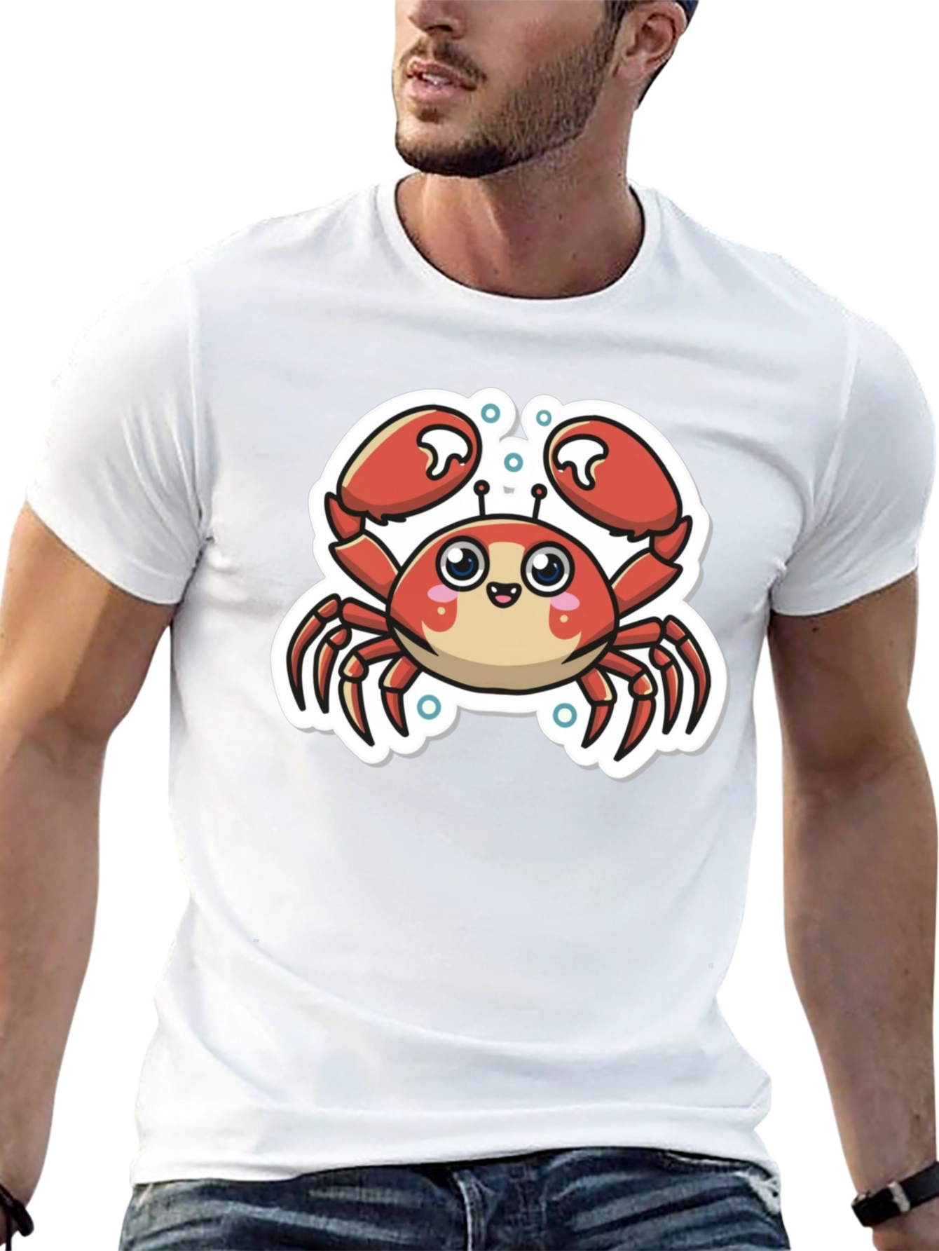 Cute Cartoon Crab Graphic T-Shirt - Black