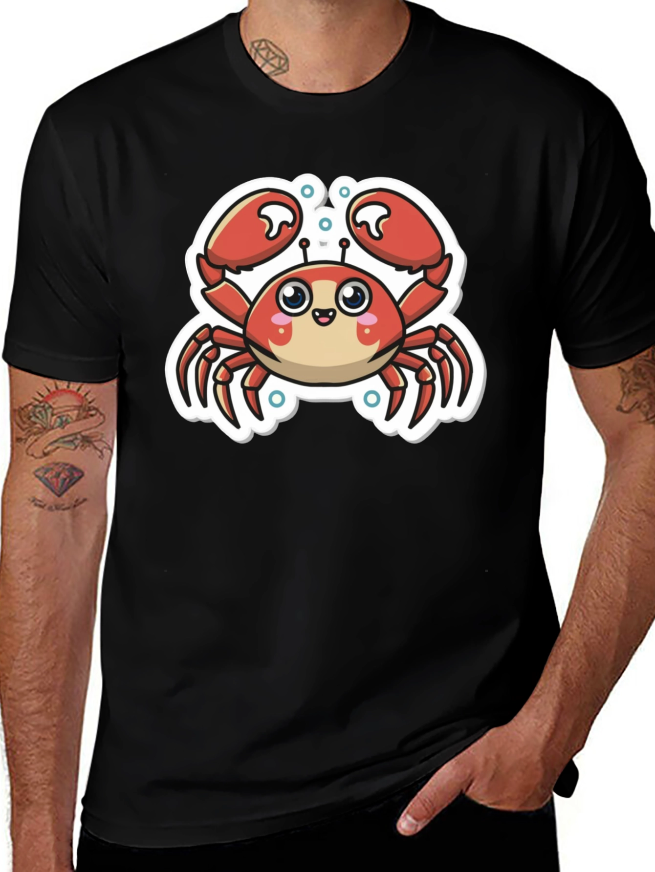 Cute Cartoon Crab Graphic T-Shirt - Black