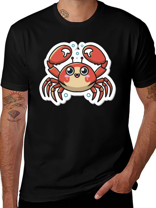 Cute Cartoon Crab Graphic T-Shirt - Black