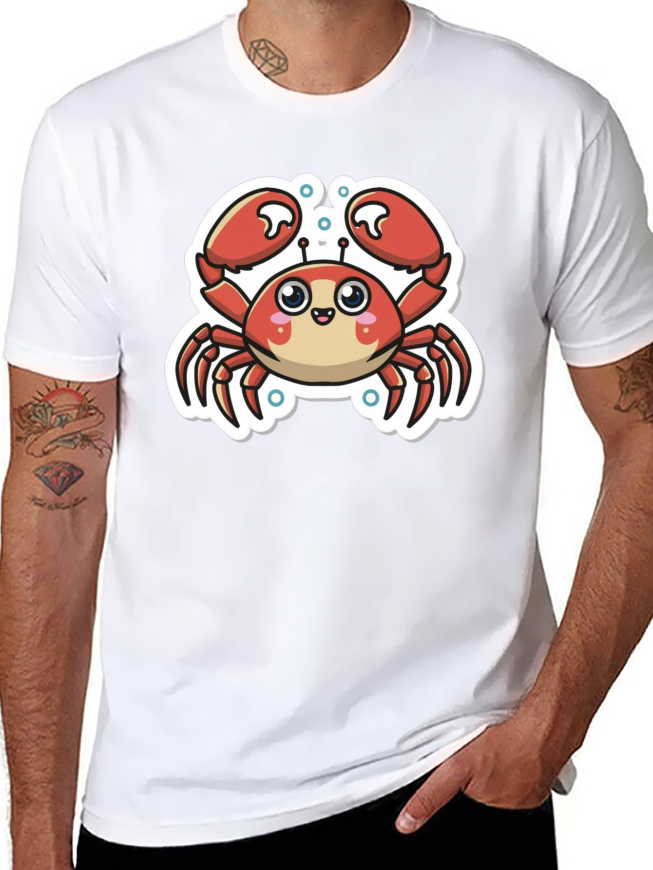 Cute Cartoon Crab Graphic T-Shirt - Black